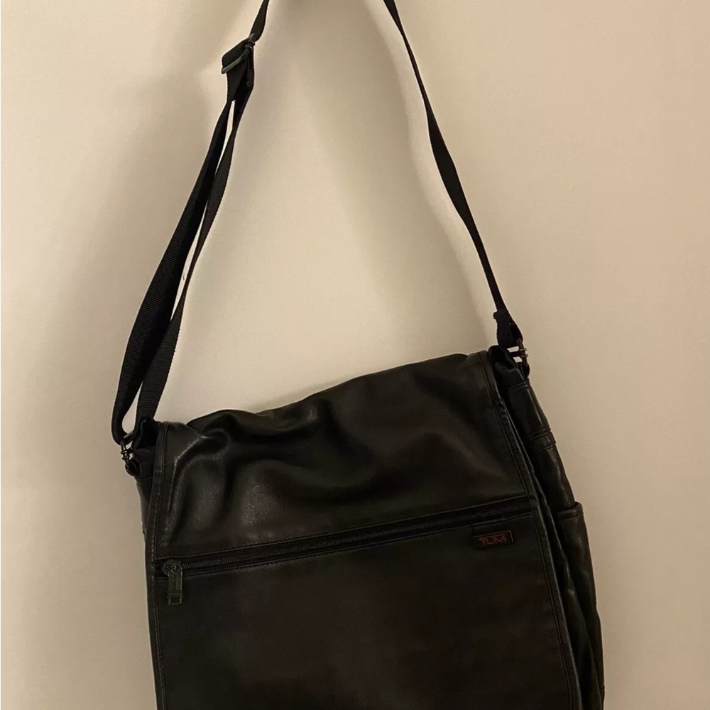 Black Tumi Leather Message Bag